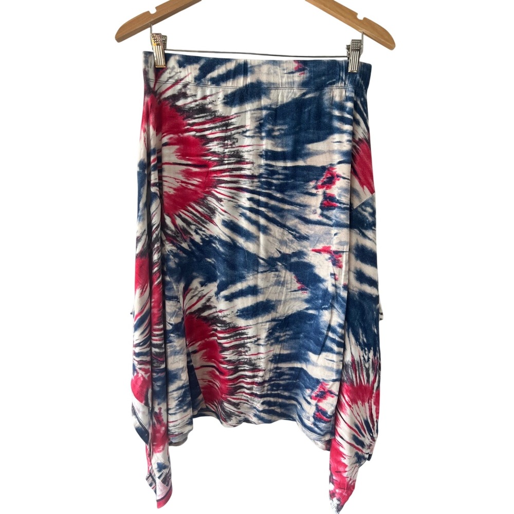 Coin 1804 Tie Dye‎ Handkerchief Hem Pull On Midi Skirt Womens L Boho Festival